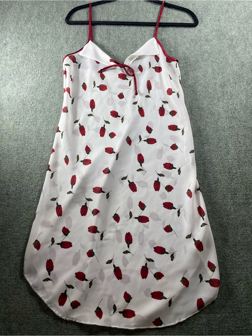 Petra Fashions‎ White Sheer Slip Dress with Burgundy Rose Print